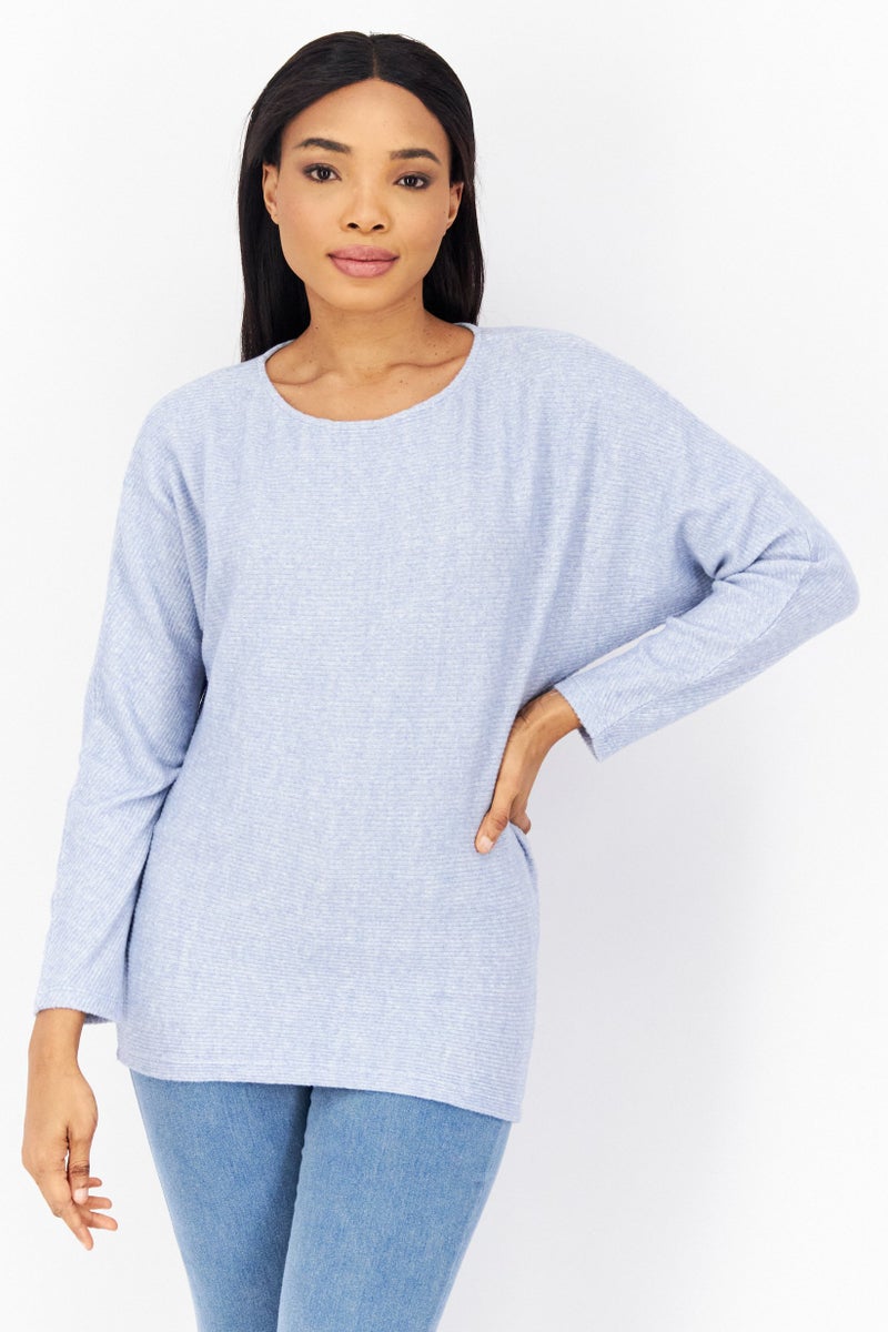 Zero Women Round Neck Knitted Sweater, Blue - Image 1
